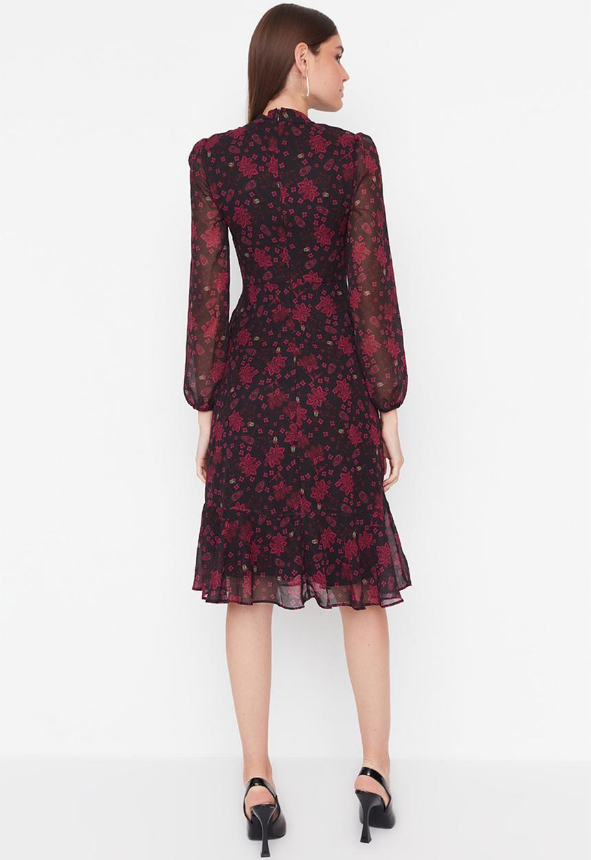 Trendyol - High neck chiffon sleeve dress - pink