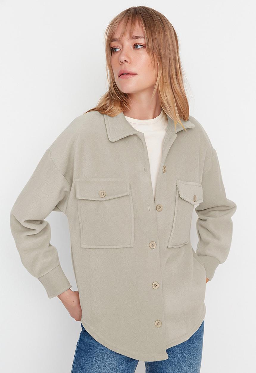 Trendyol - Thick fleece jacket - beige