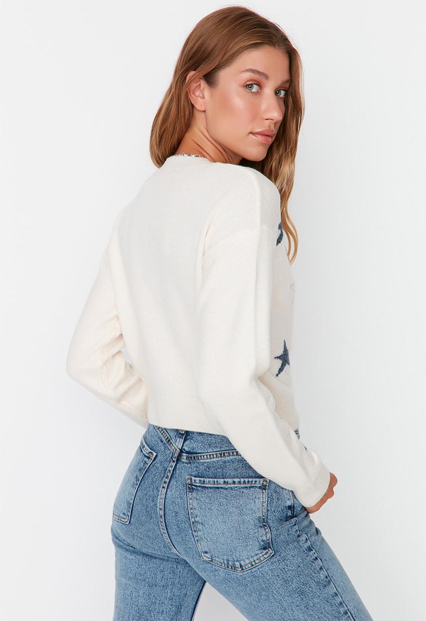 Trendyol - Patterned knit sweater - ecru