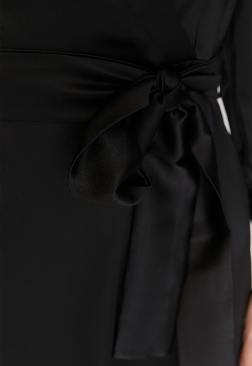 Trendyol - Satin tie waist dress - black