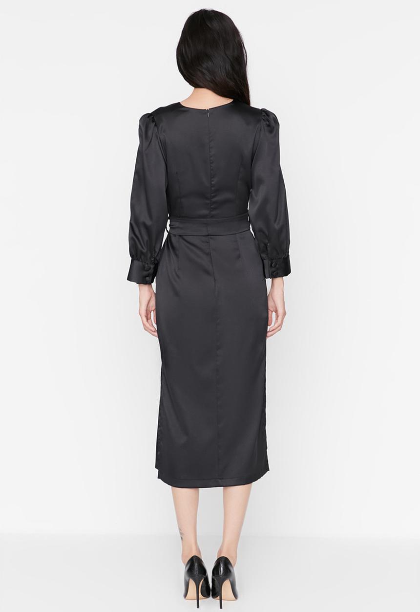 Trendyol - Satin tie waist dress - black