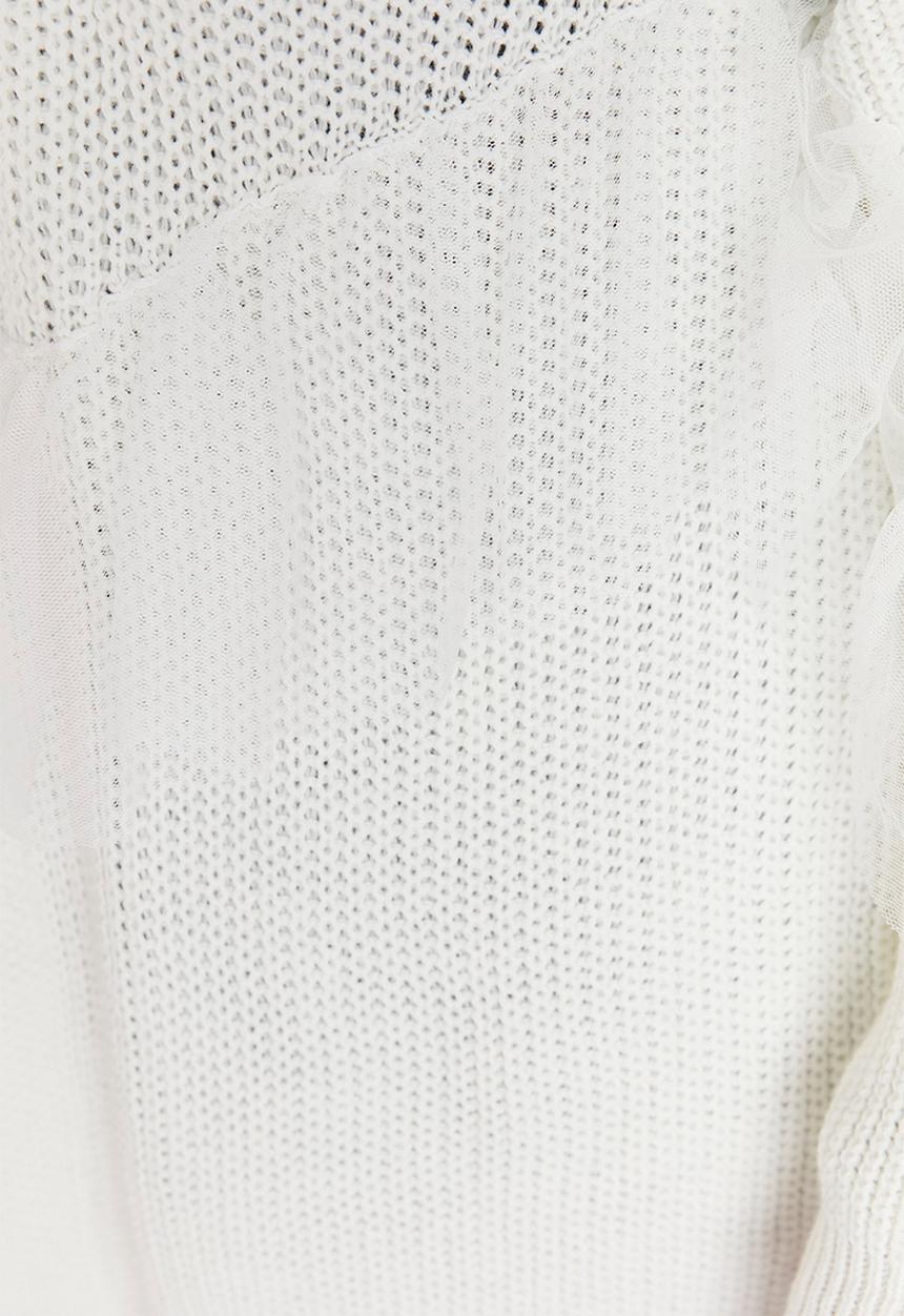Trendyol - Plus tulle detail knit cardigan - ecru