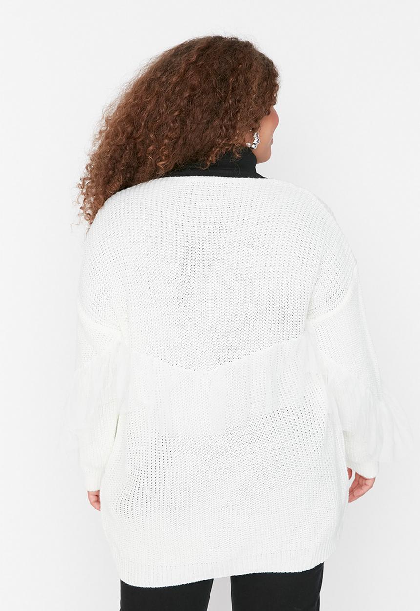 Trendyol - Plus tulle detail knit cardigan - ecru
