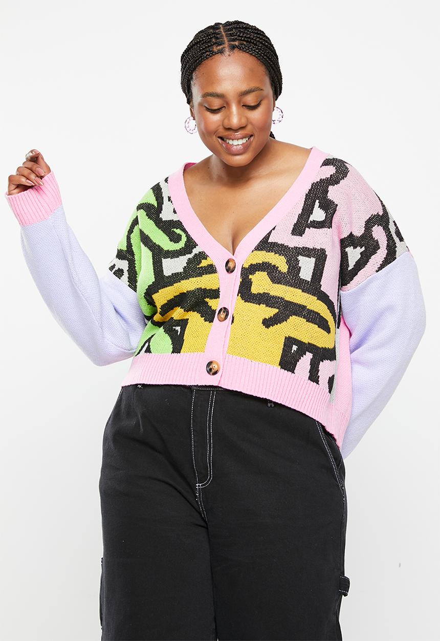 Cotton On - Curve keith haring cardigan - lcn kh keith haring intarsia