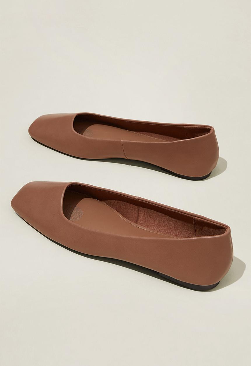 Cotton On - Square toe ballet - cool brown vegan leather