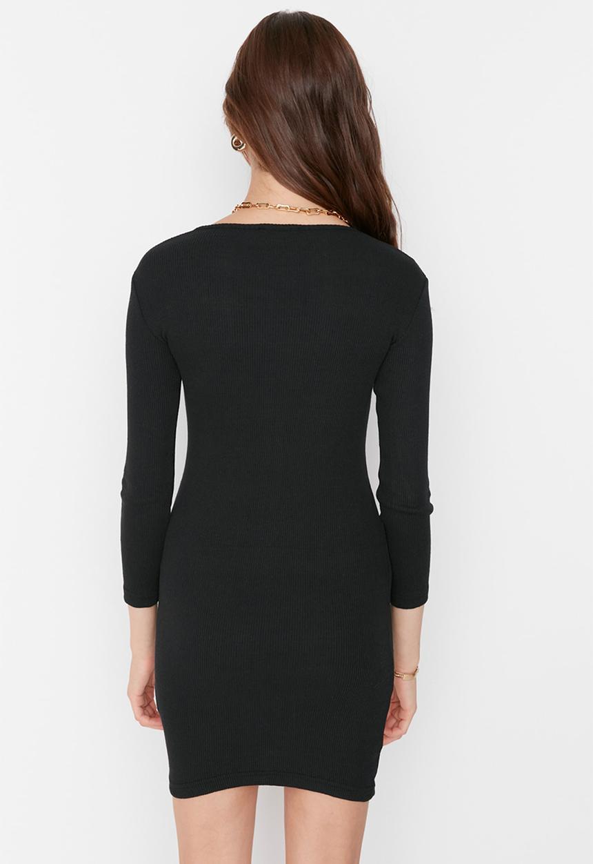 Trendyol - Square neck bodycon knit dress - black
