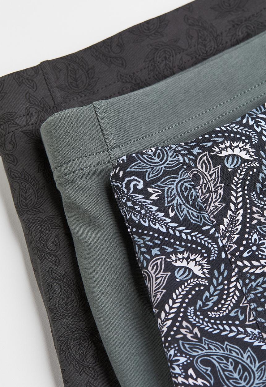 H&M - 3 Pack short cotton trunks - dark grey/paisley-patterned
