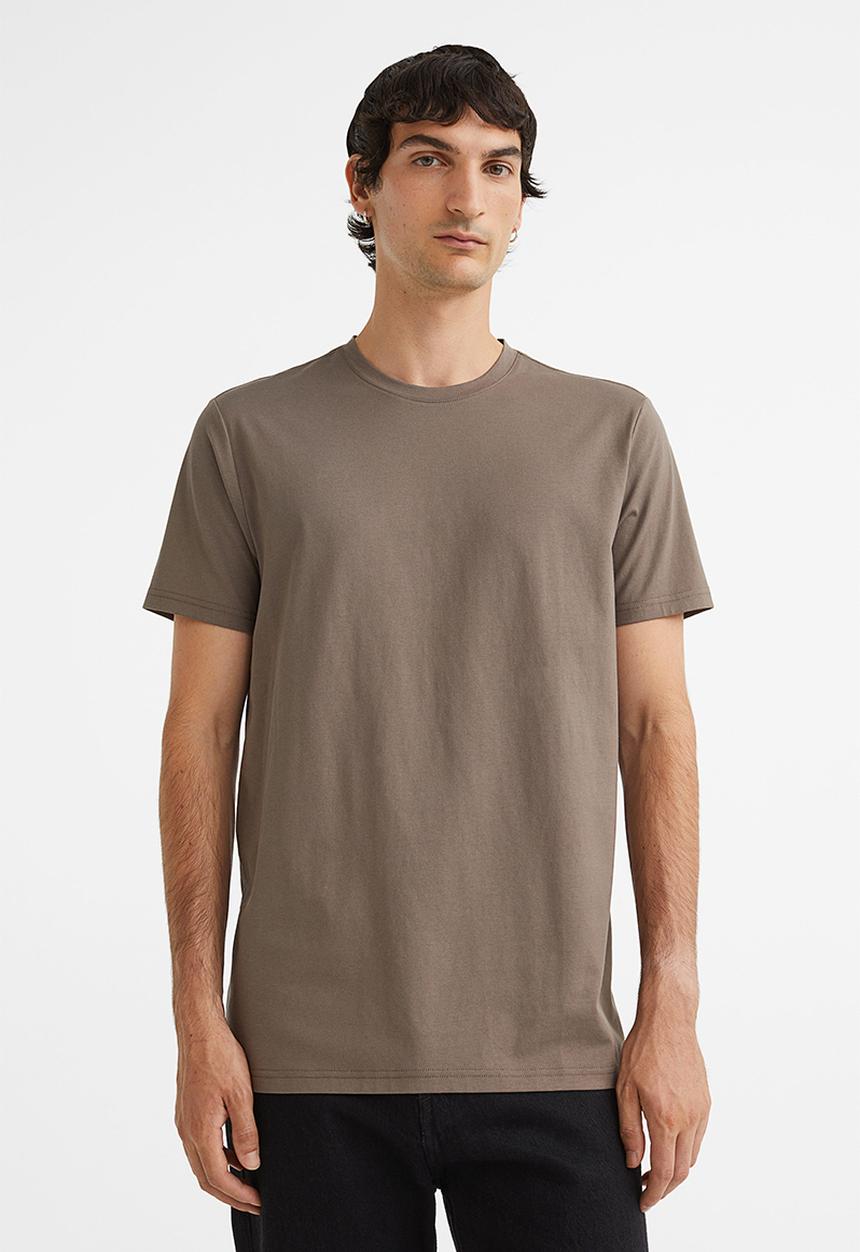 H&M - Slim fit pima cotton T-shirt - dark greige 