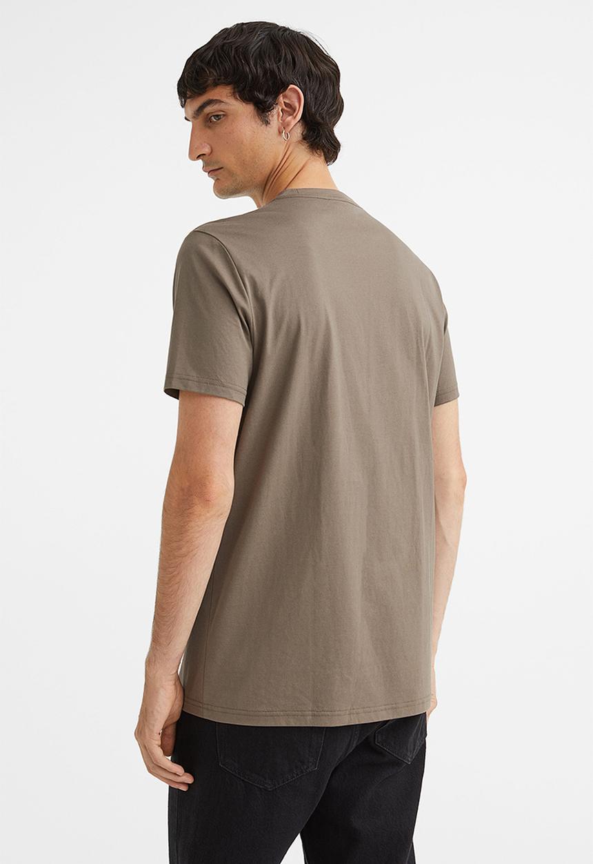 H&M - Slim fit pima cotton T-shirt - dark greige 