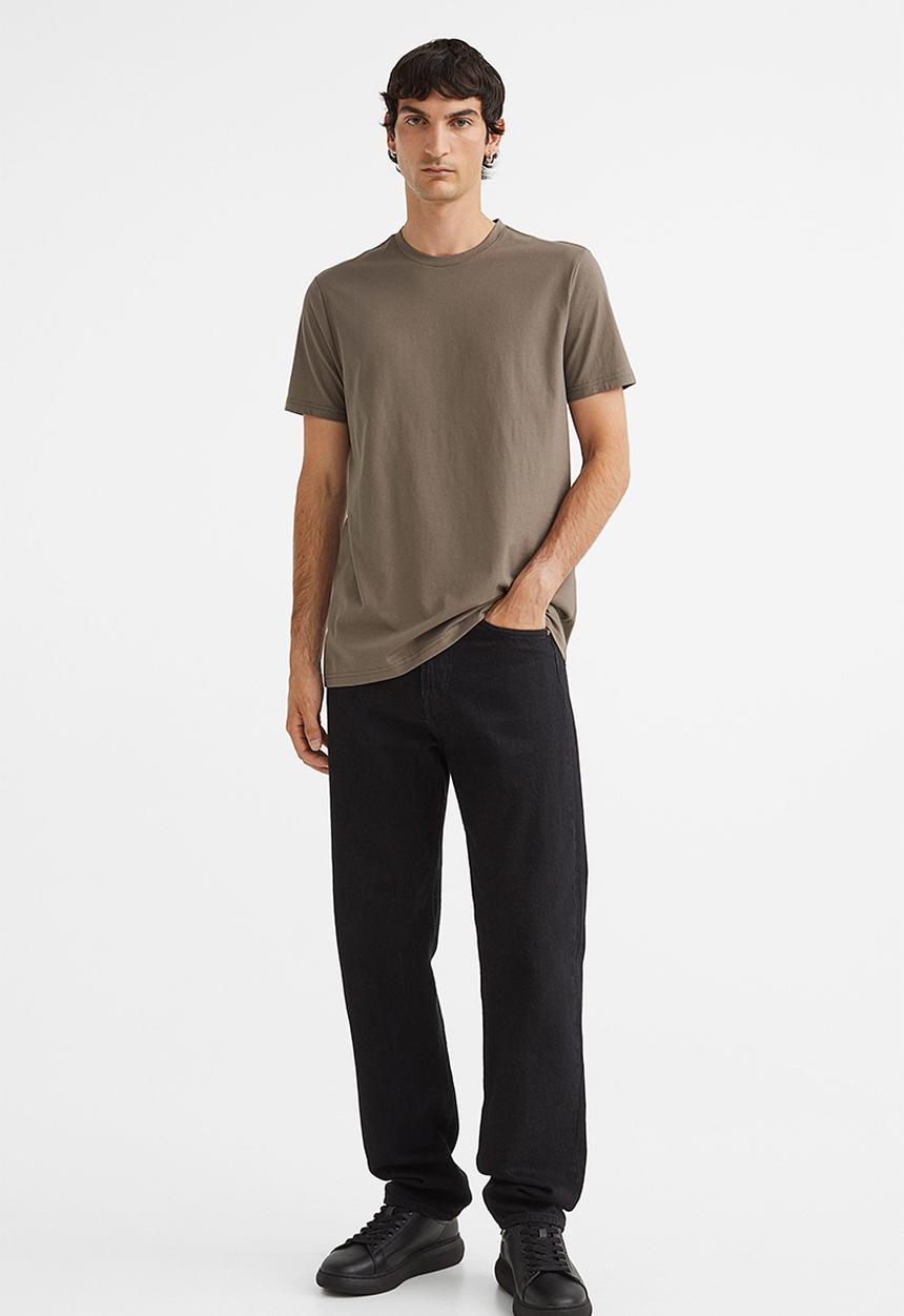 H&M - Slim fit pima cotton T-shirt - dark greige 
