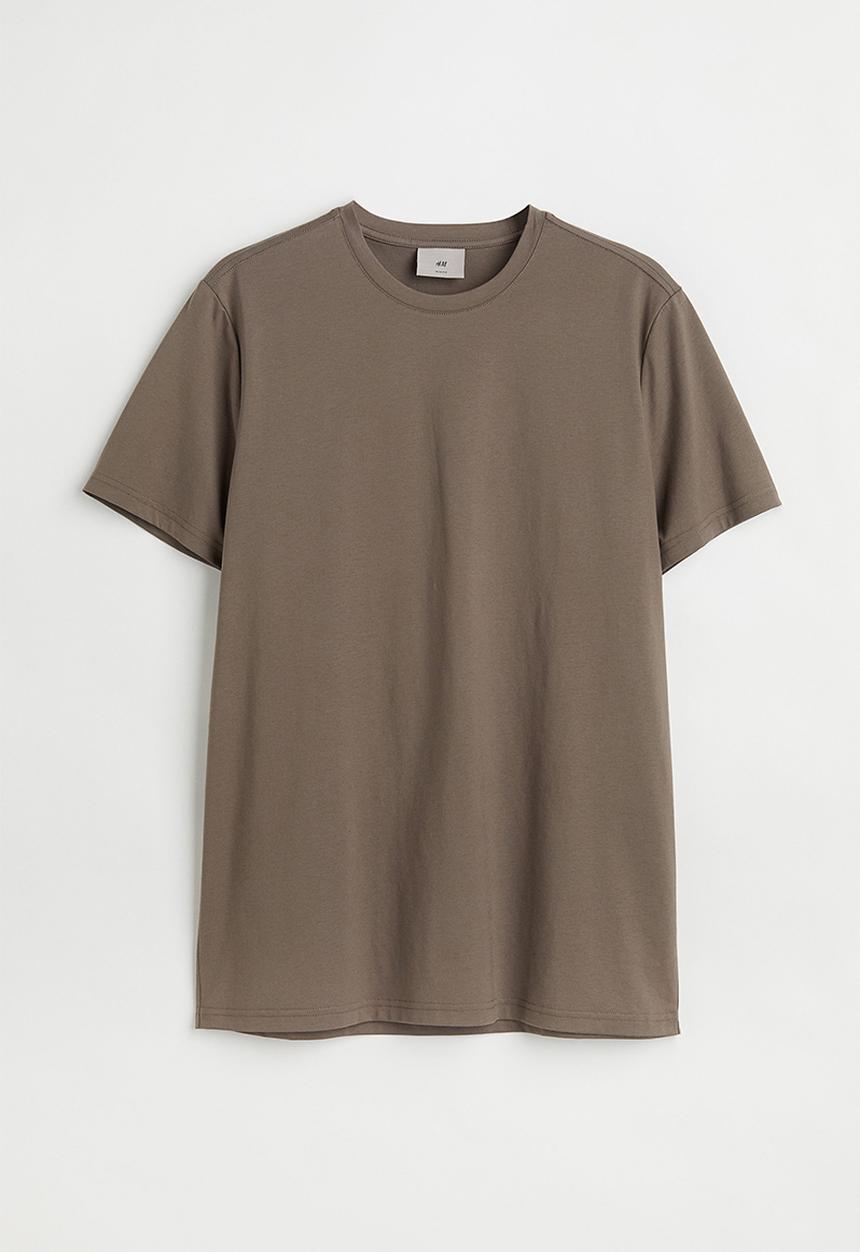 H&M - Slim fit pima cotton T-shirt - dark greige 