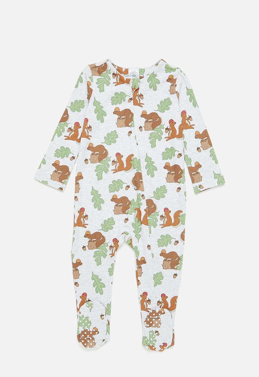 Cotton On - The long sleeve zip romper- cloud marle & squirrels