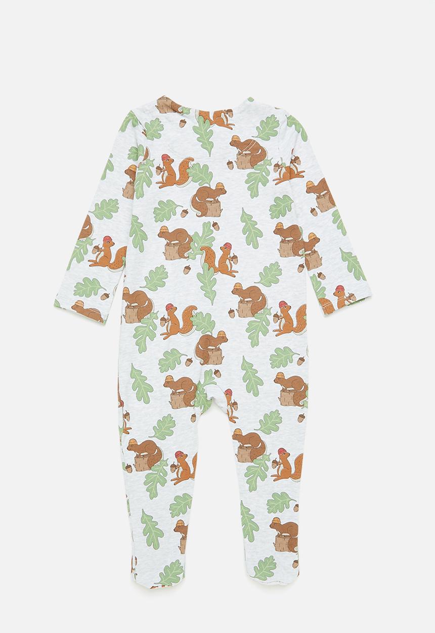 Cotton On - The long sleeve zip romper- cloud marle & squirrels
