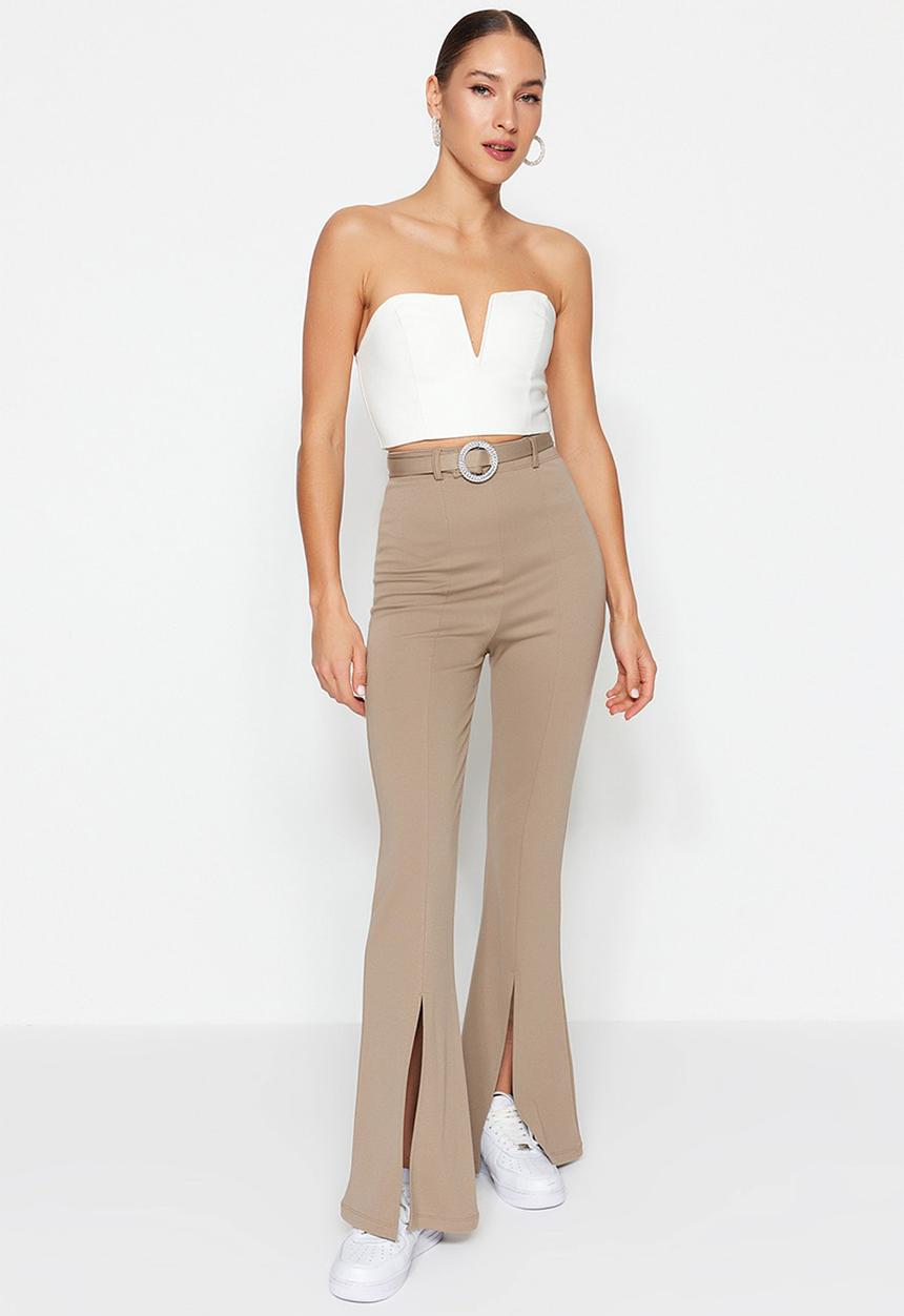 Trendyol - Belted slit knit trousers - mink