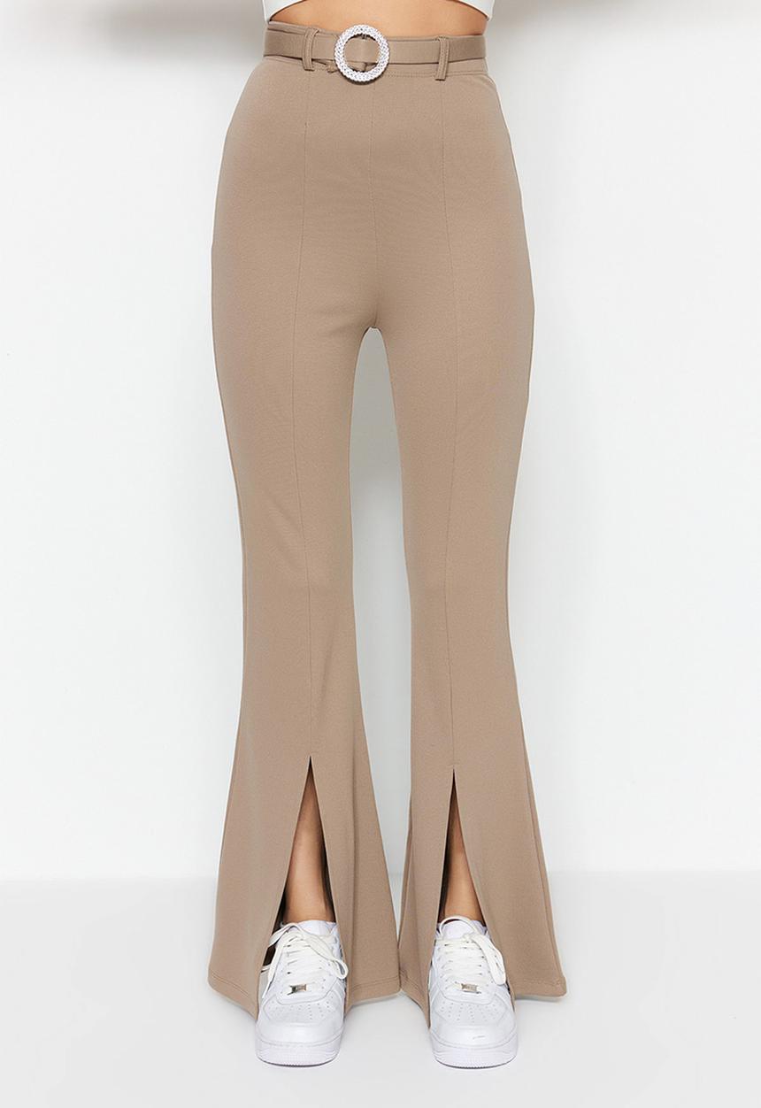 Trendyol - Belted slit knit trousers - mink