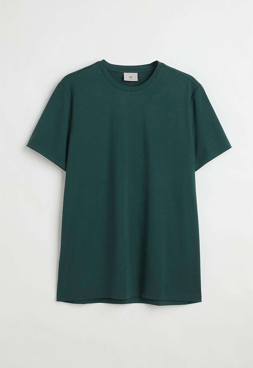 H&M - Slim fit pima cotton T-shirt - dark teal 