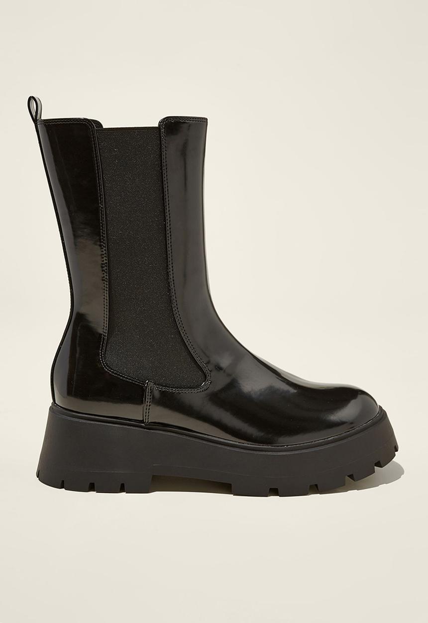 Cotton On - Avery combat chelsea boot - black smooth vegan leather