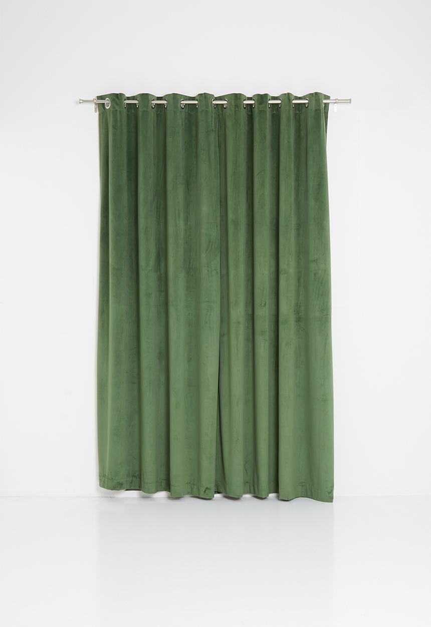 Sixth Floor - Velvet eyelet curtain 2 pack - moss green