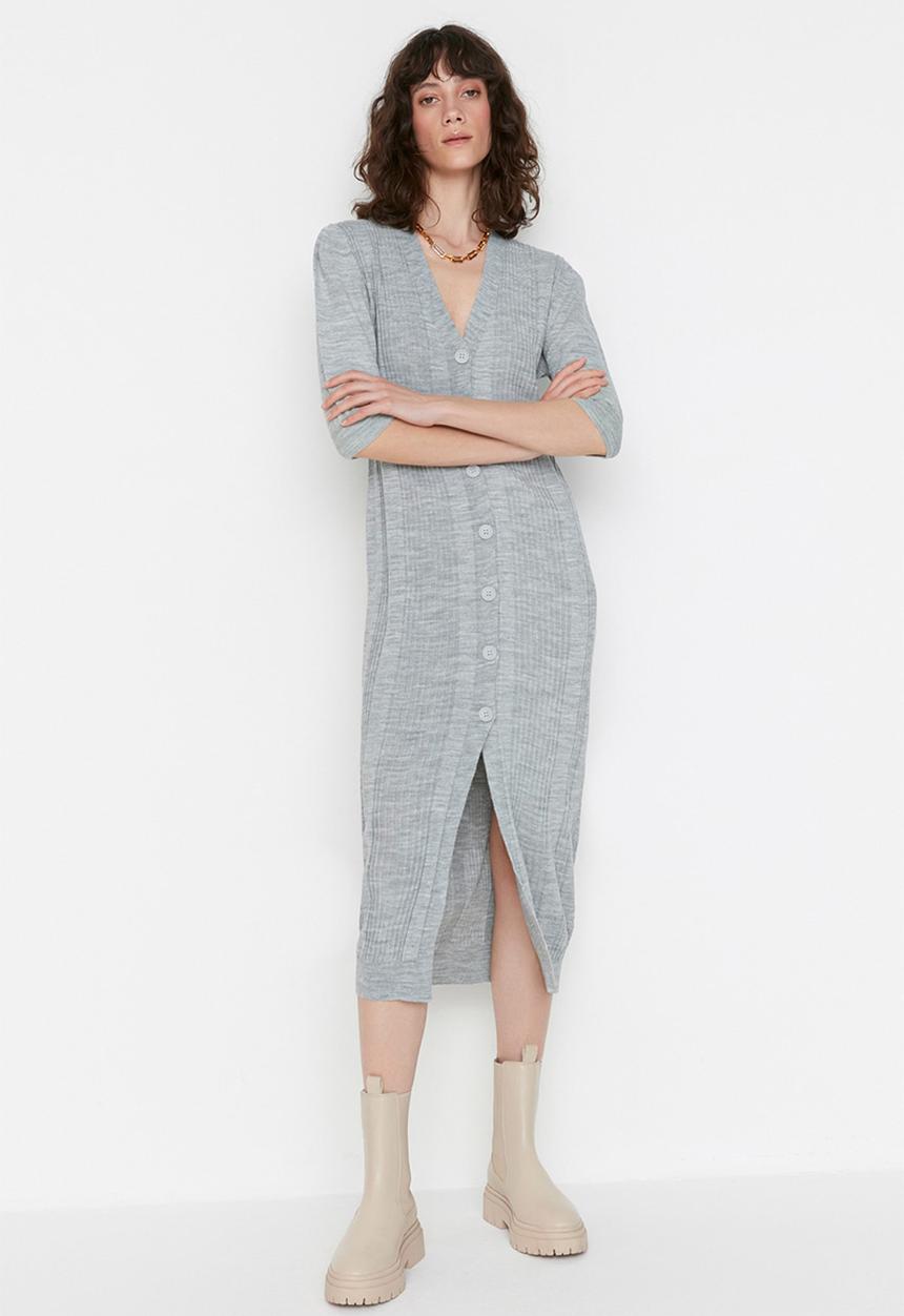 Trendyol - Button detail knit dress - grey