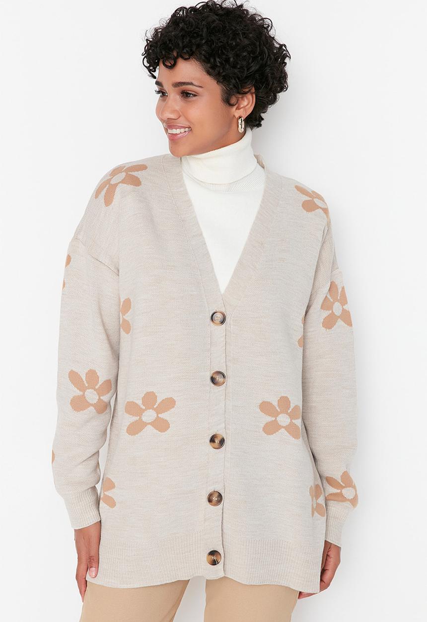Trendyol - Floral pattern knit cardigan - neutral