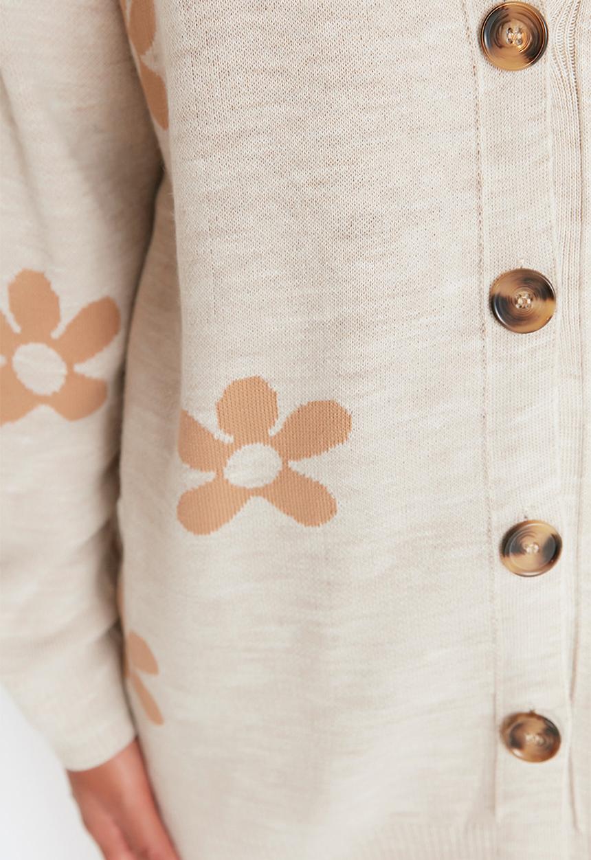 Trendyol - Floral pattern knit cardigan - neutral