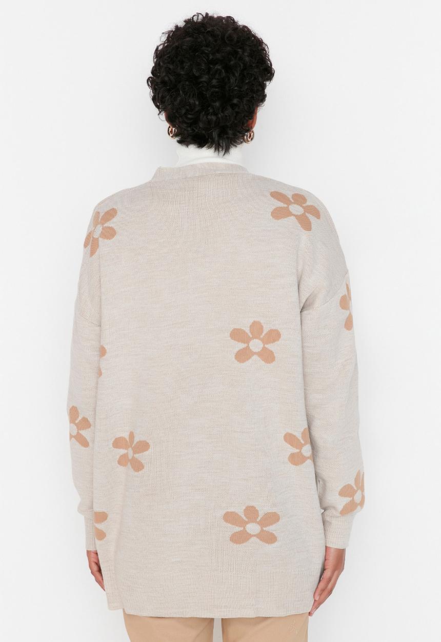 Trendyol - Floral pattern knit cardigan - neutral