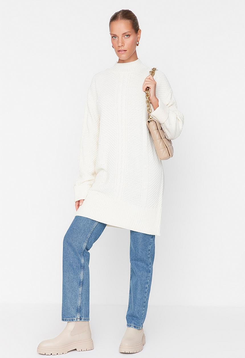 Trendyol - Long knit sweater - ecru