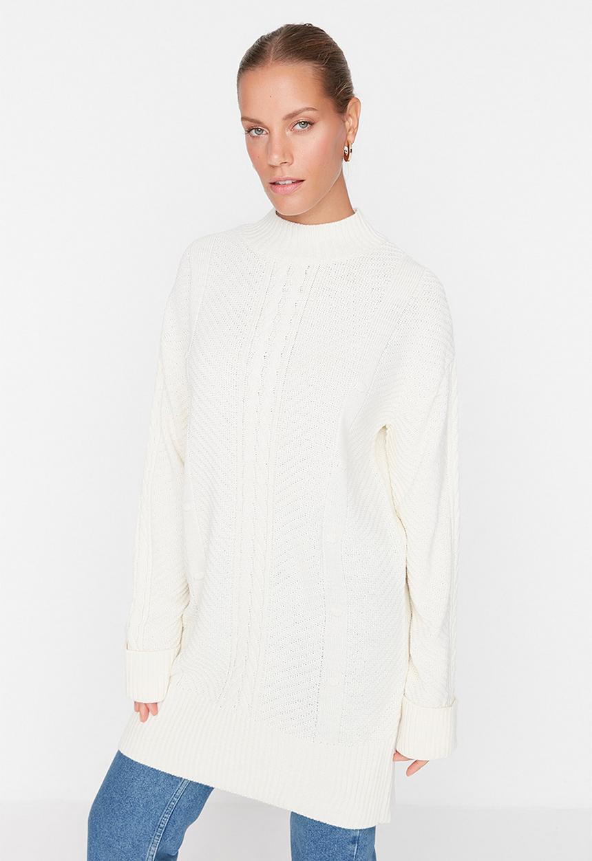 Trendyol - Long knit sweater - ecru