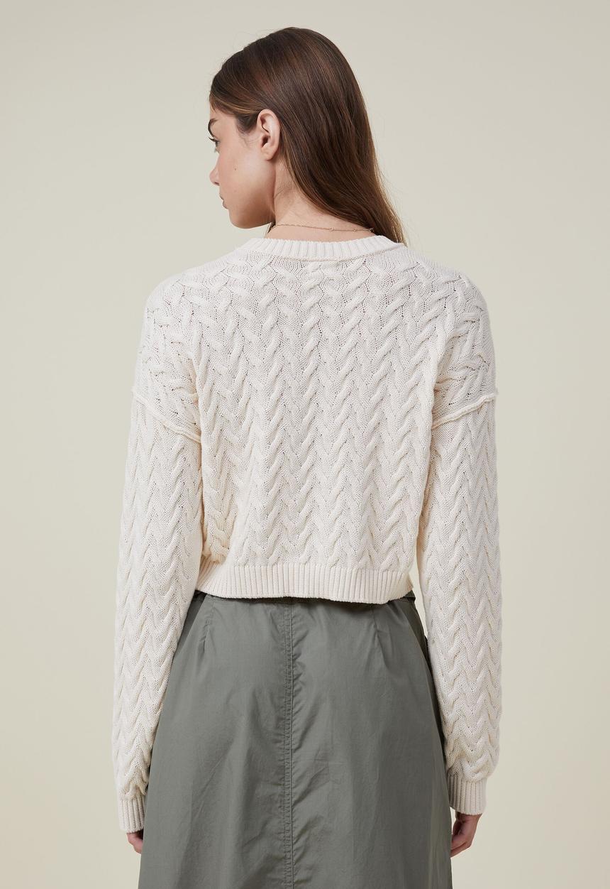 Cotton On - Crop cable crew - ecru
