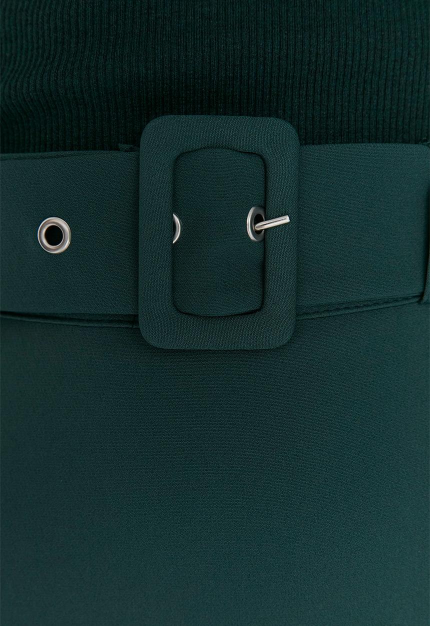 Trendyol - Button detailed waist belt woven skirt  - green