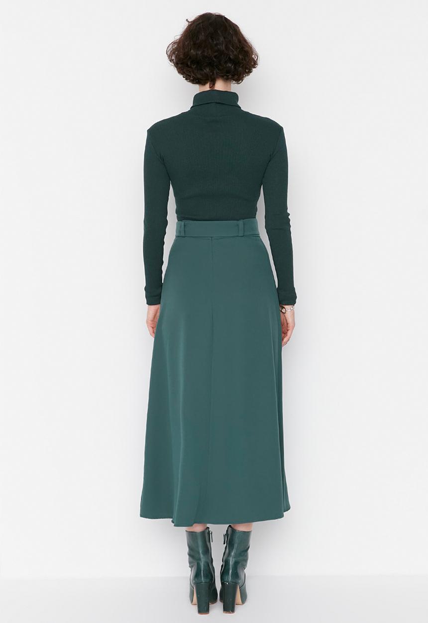 Trendyol - Button detailed waist belt woven skirt  - green