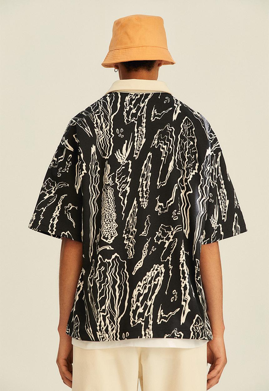 H&M - Oversized fit short sleeved rugby shirt - black/multi
