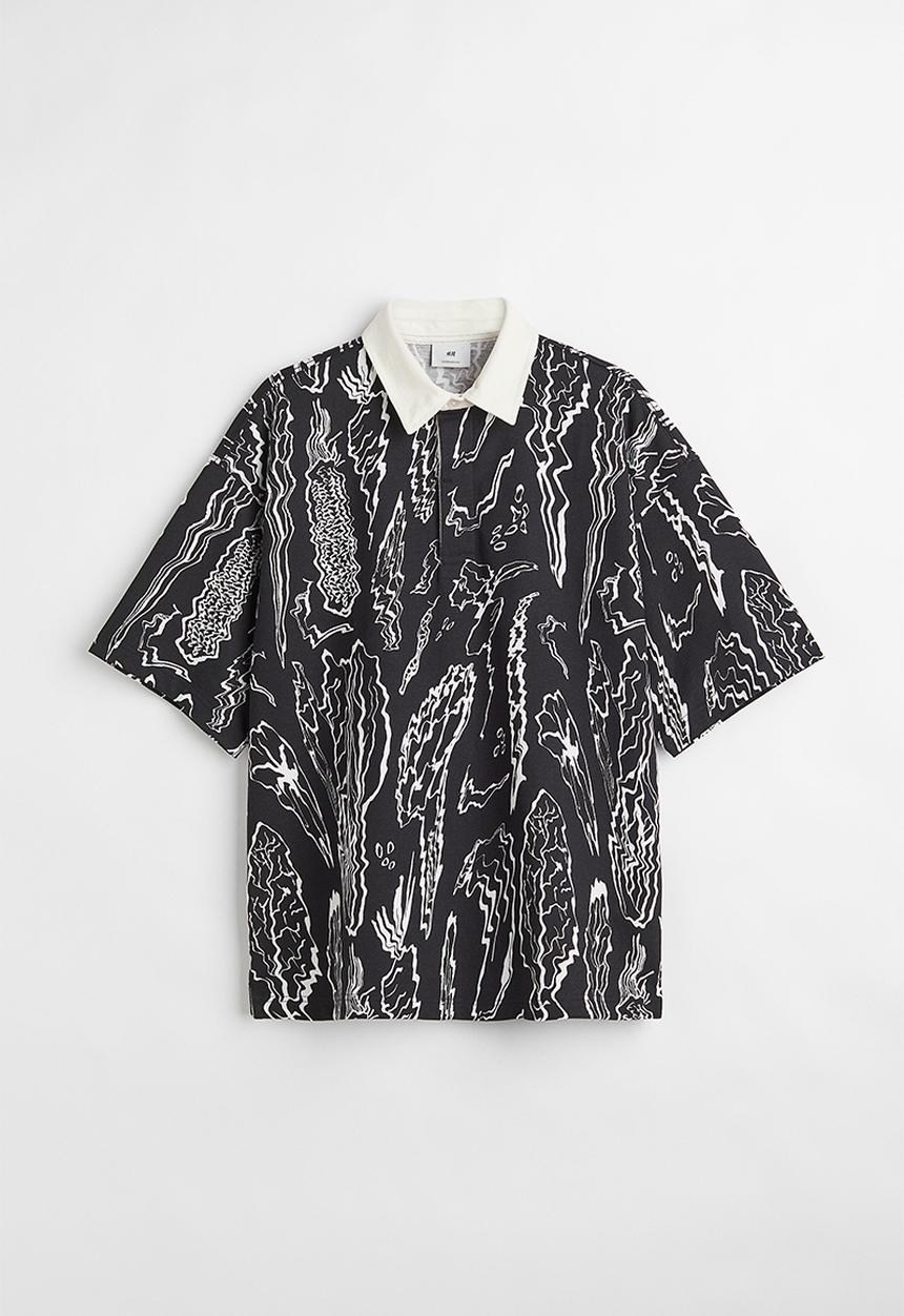 H&M - Oversized fit short sleeved rugby shirt - black/multi