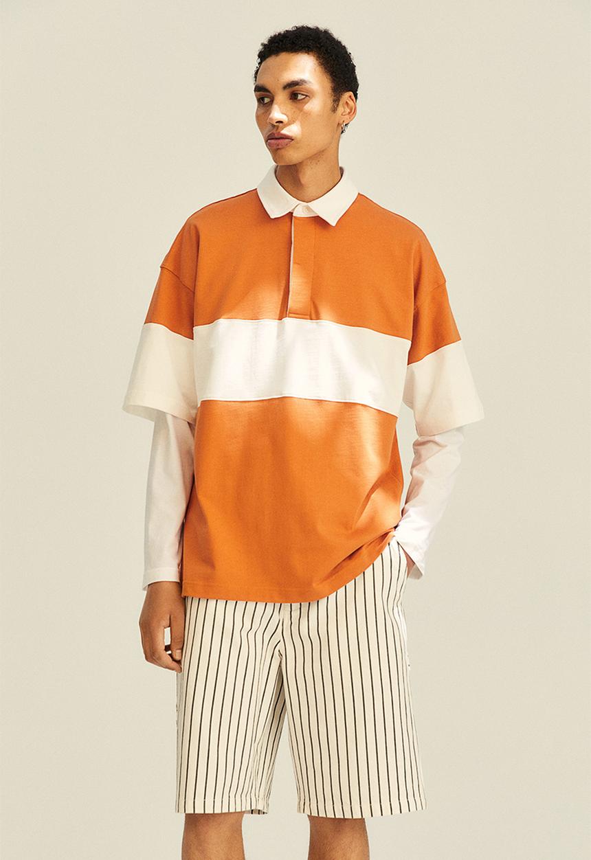 H&M - Oversized fit short-sleeved rugby shirt - orange/block-coloured