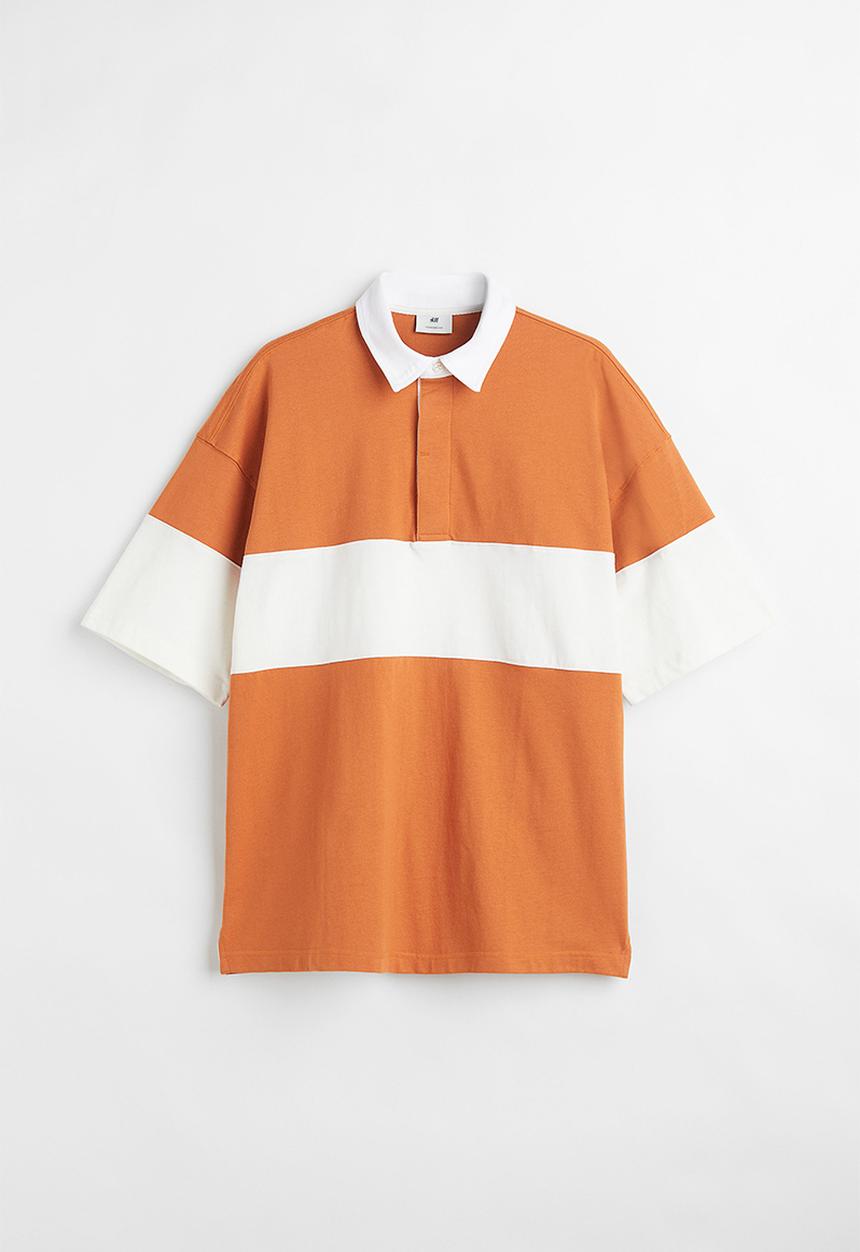 H&M - Oversized fit short-sleeved rugby shirt - orange/block-coloured
