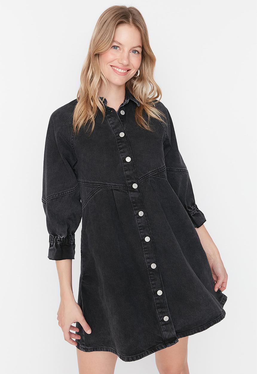 Trendyol - Stitch detail denim dress - black