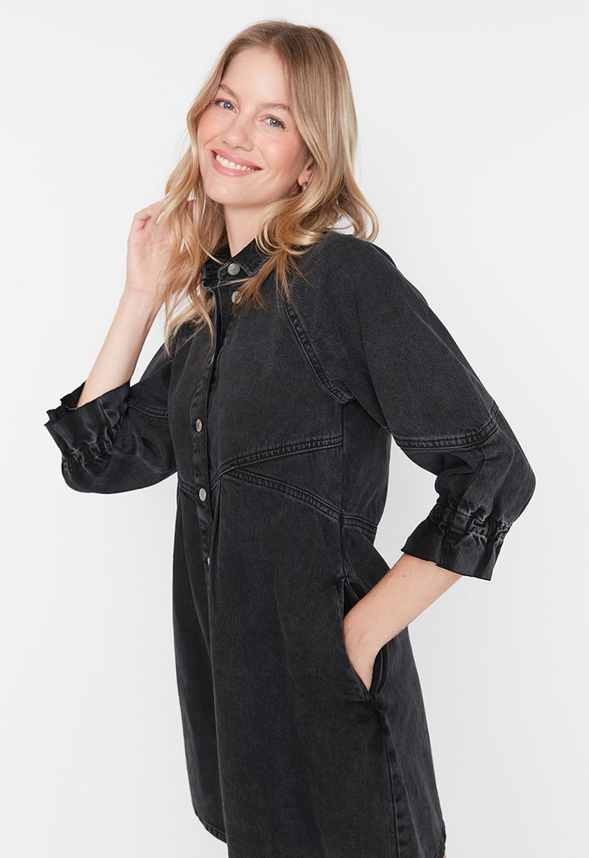 Trendyol - Stitch detail denim dress - black