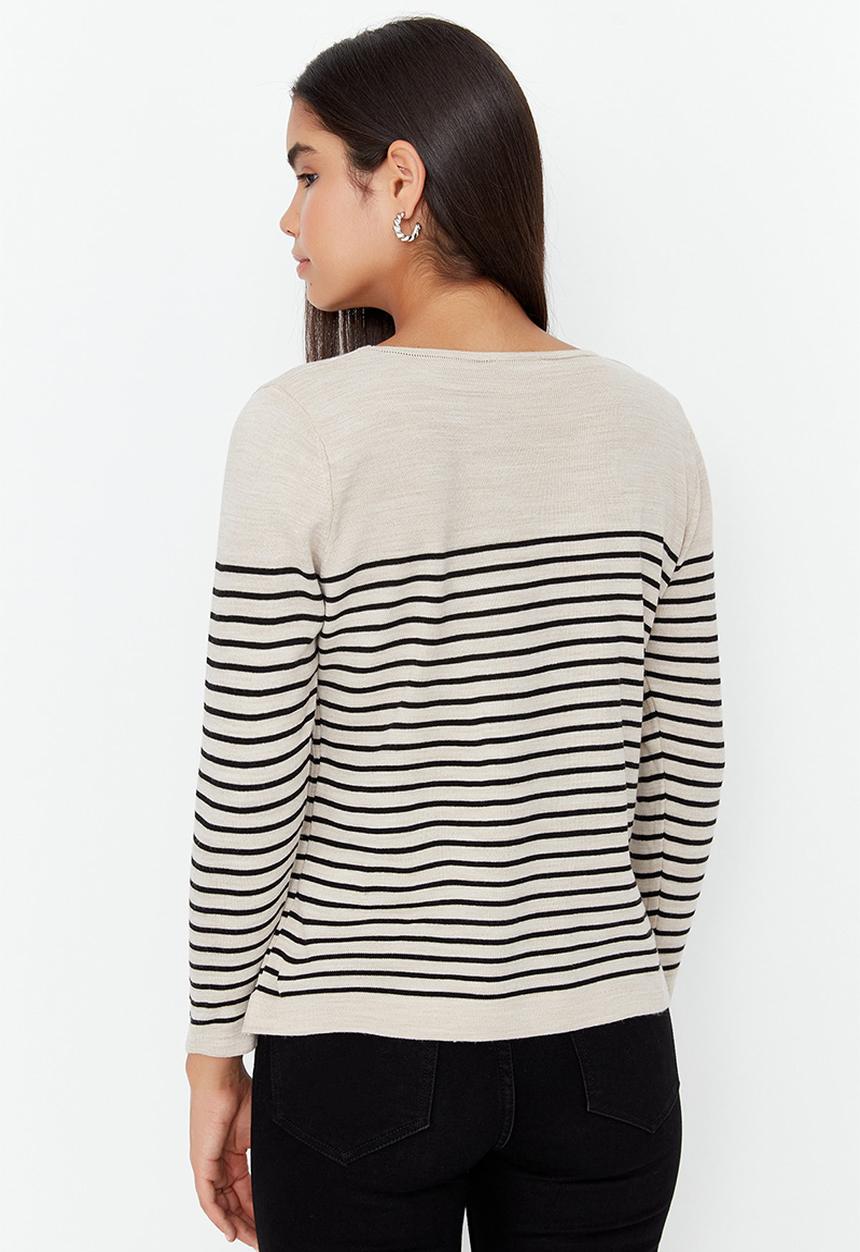 Trendyol - Striped knitwear sweater - stone