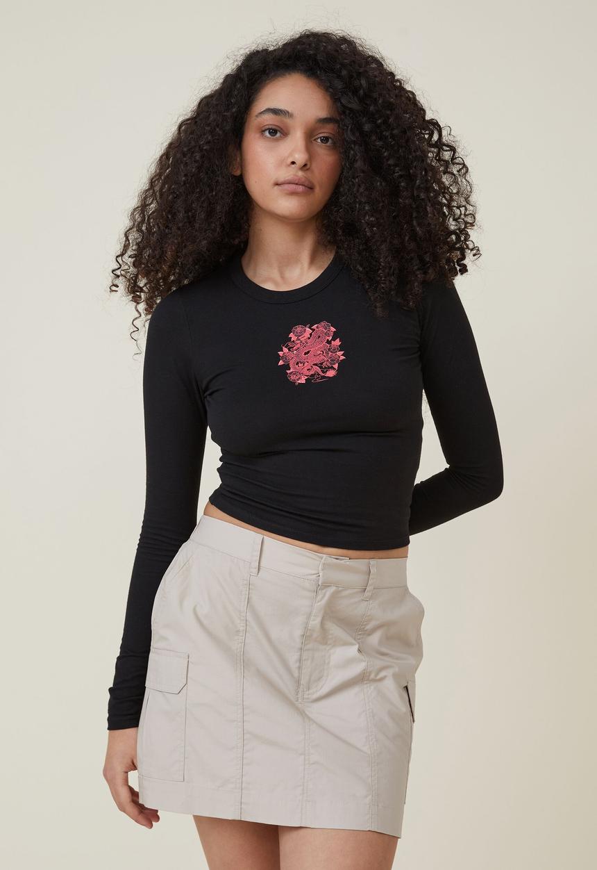 Cotton On - Fitted graphic long sleeve top - dragon tattoo/black