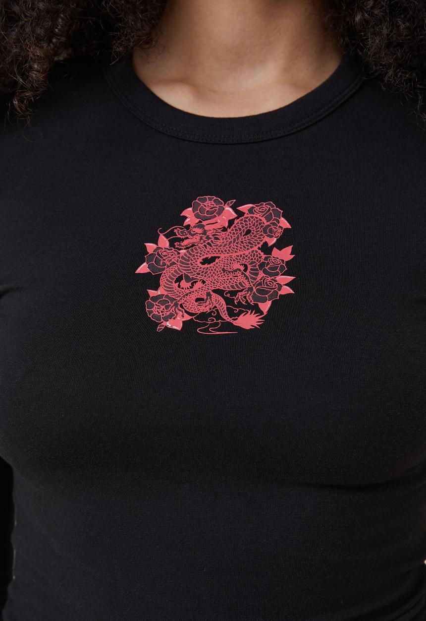 Cotton On - Fitted graphic long sleeve top - dragon tattoo/black