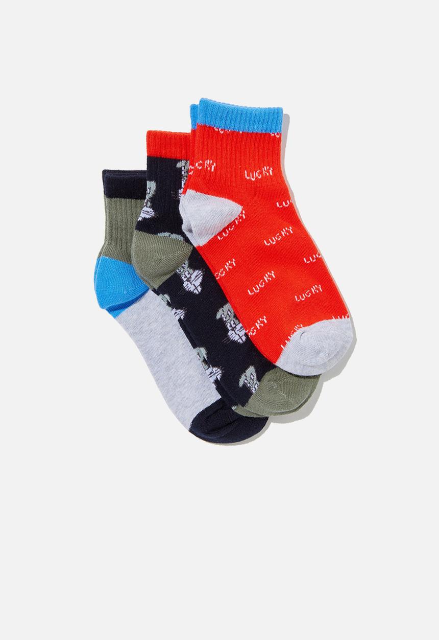 Cotton On - Kids 3pk mid crew socks - swag green & lucky bunny