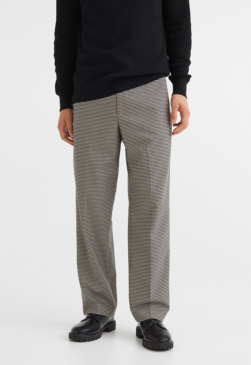 H&M - Relaxed fit suit trousers - light beige/dogtooth patterned