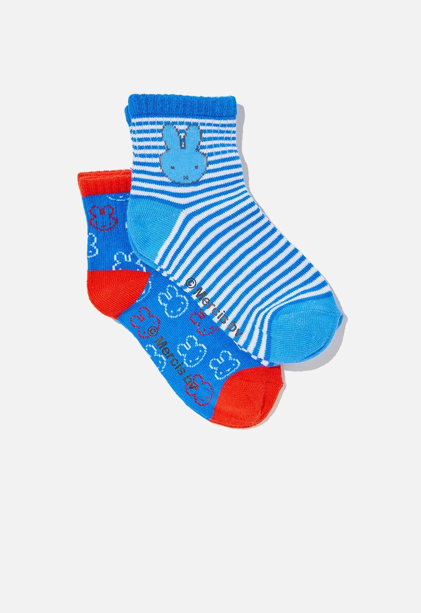 Cotton On - 2pk lcn mid crew sock - lcn mif blue punch & miffy face