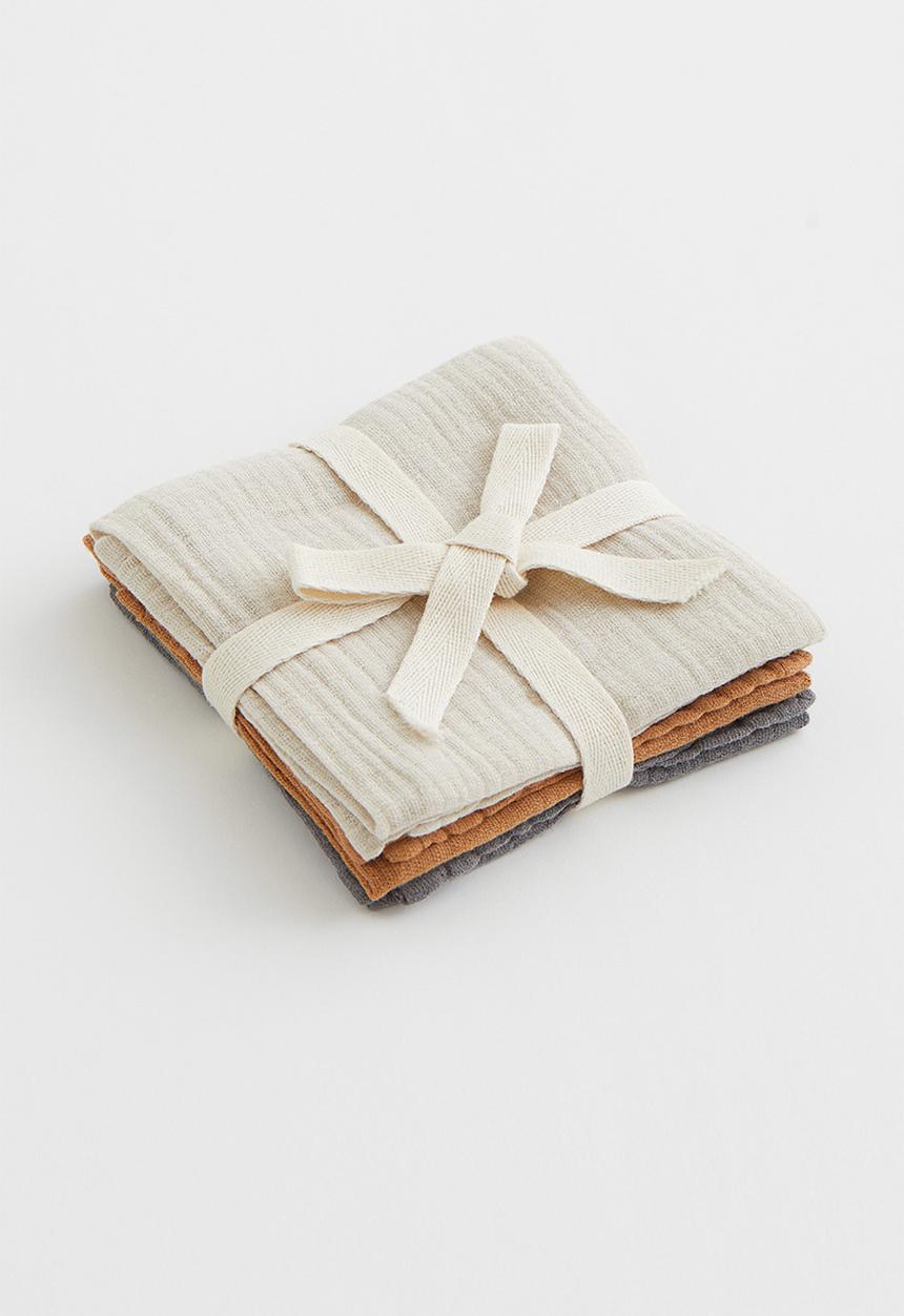 H&M - 3-pack muslin comfort blankets - beige/brown/grey