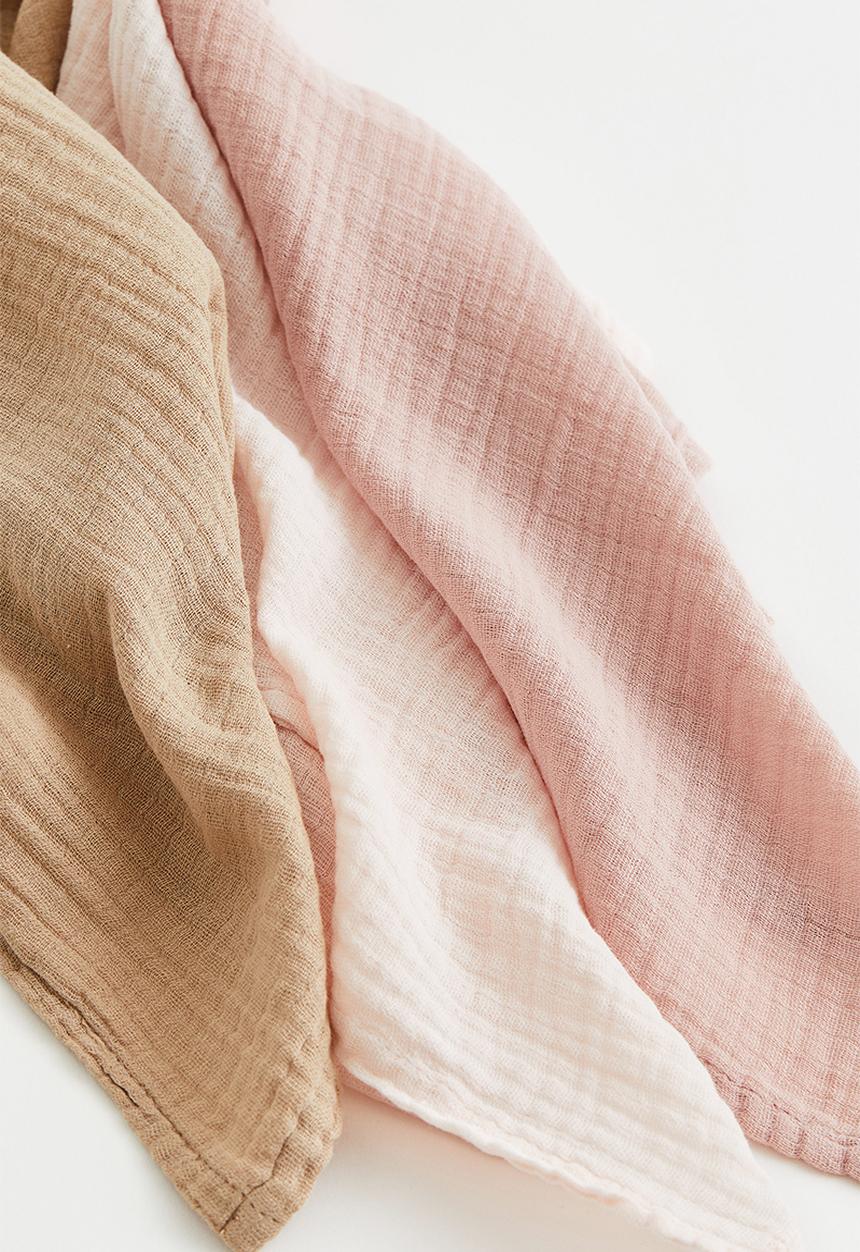 H&M - 3-pack muslin comfort blankets - beige/pink
