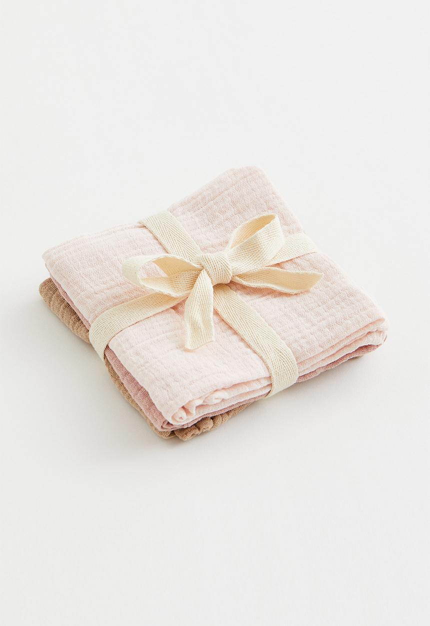 H&M - 3-pack muslin comfort blankets - beige/pink