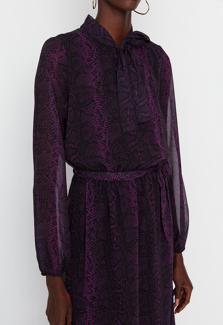 Trendyol - Belted maxi patterned dress - purple