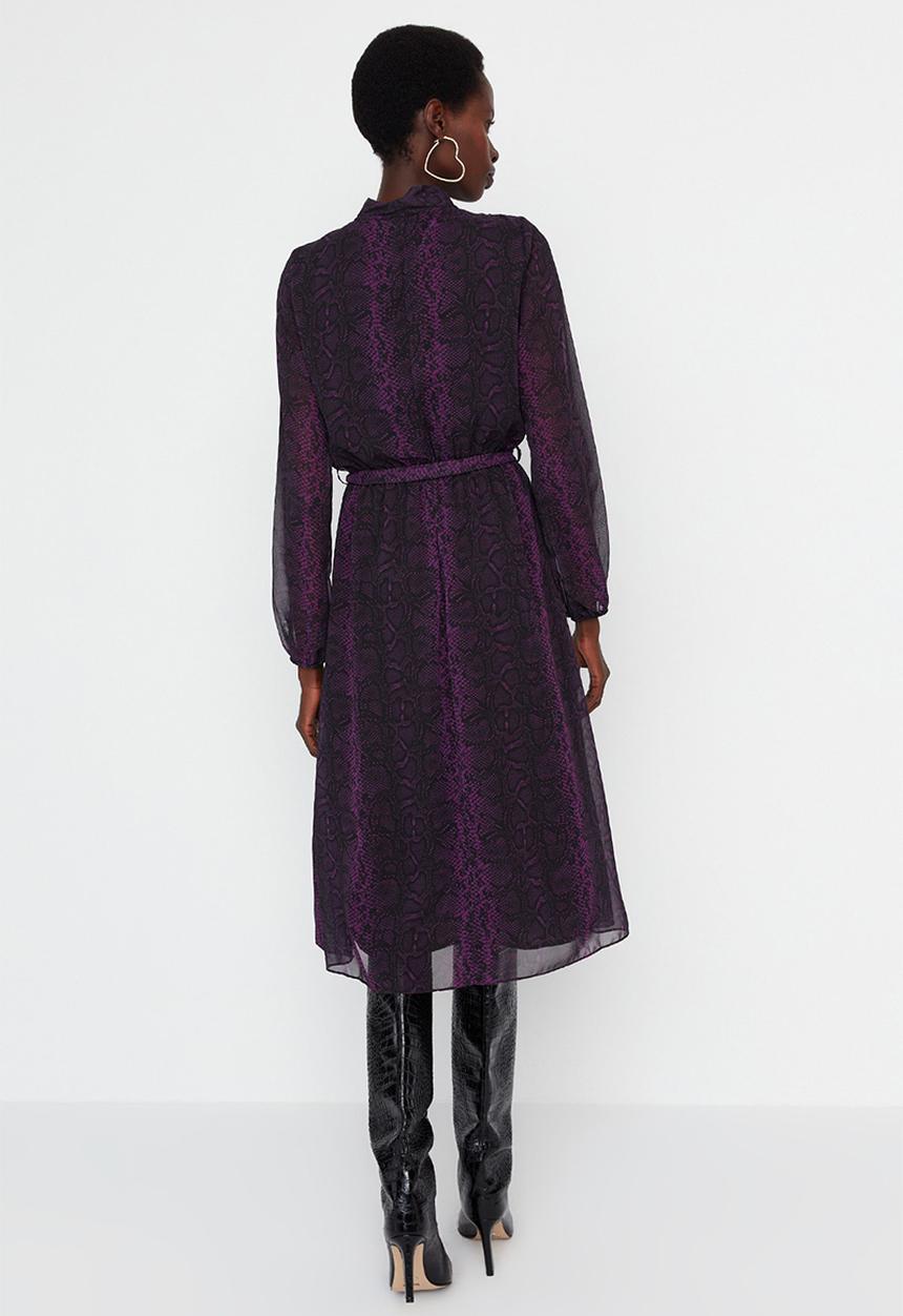 Trendyol - Belted maxi patterned dress - purple