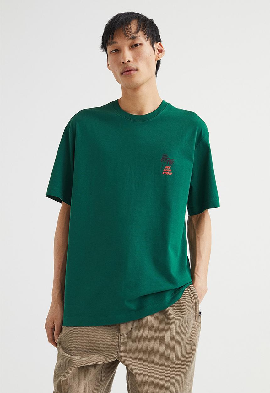 H&M - Relaxed fit T-shirt - dark green/new sound studio