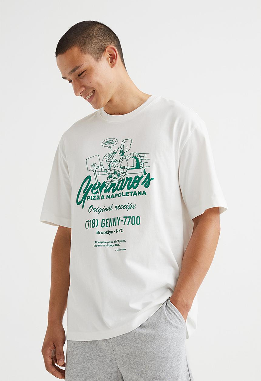 H&M - Relaxed fit T-shirt - white/gennaro's pizza
